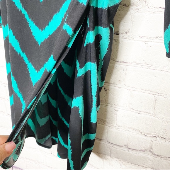 INC Black and Green Chevron Print Wrap Dress - Picture 4 of 7